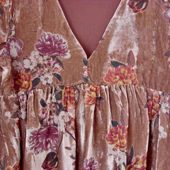 Velvet Floral Mini Dress Floral Boho Babydoll V-neck Burn Out Flowy Size Small - Picture 8 of 14